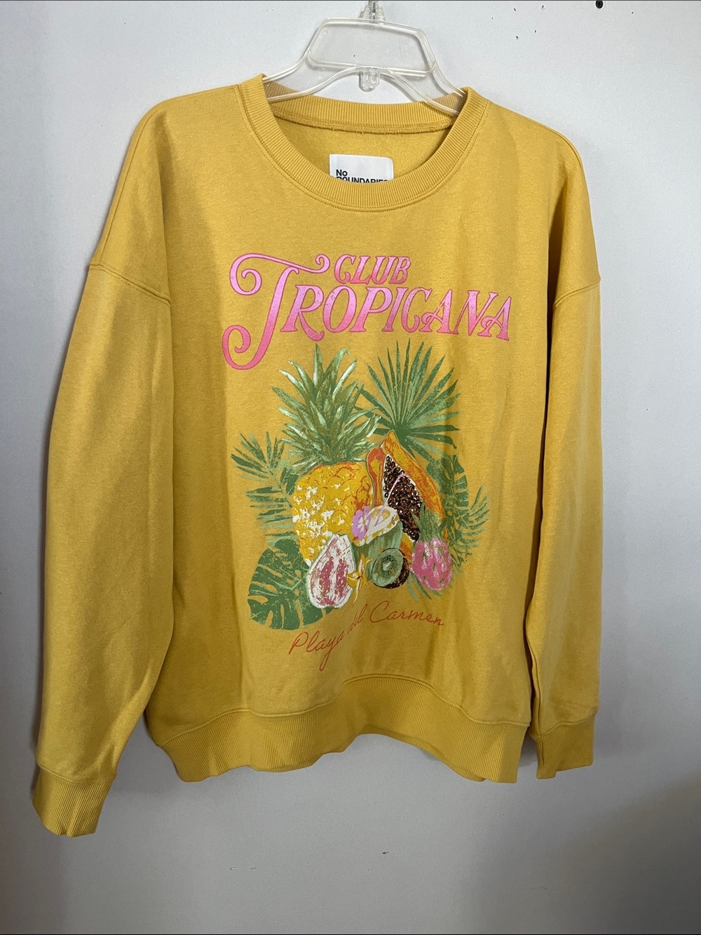 No Boundaries Yellow Club Tropicana Graphic Crewneck Sweatshirt